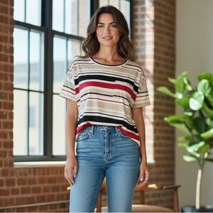 Van Heusen Striped Blouse in Red, Black, and Tan size XL